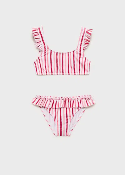 Mango Kids' Ruffle Striped Bikini Red
