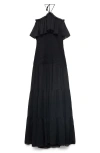 Mango Ruffle Tiered Halter Maxi Dress In Black