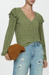 Shop Mango Ruffle Top In Green