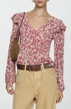 Mango Ruffles Printed Blouse Pink In Pink