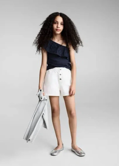 Mango Kids' Ruffled Asymmetric T-shirt Navy