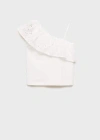 Mango Ruffled Asymmetric T-shirt Off White In Off White