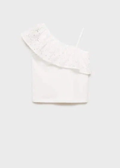 Mango Kids' Ruffled Asymmetric T-shirt Off White