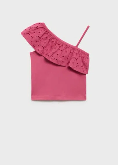 Mango Kids' Ruffled Asymmetric T-shirt Strawberry