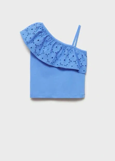 Mango Kids' Ruffled Asymmetric T-shirt Vibrant Blue