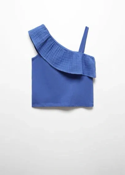 Mango Kids' Ruffled Asymmetric T-shirt Vibrant Blue