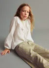 Mango Kids' Ruffled Bambula Shirt Ecru In White