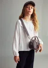 Mango Ruffled Bambula Shirt Sky Blue In White