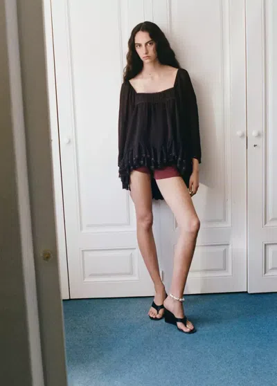 Mango Ruffled Blouse With Beads In Black
