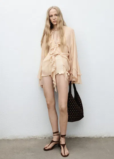 Mango Ruffled Blouse With Flared Sleeves Pale Pink In Neutral