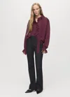 Mango Ruffled Blouse With Scarf Burgundy In Gold