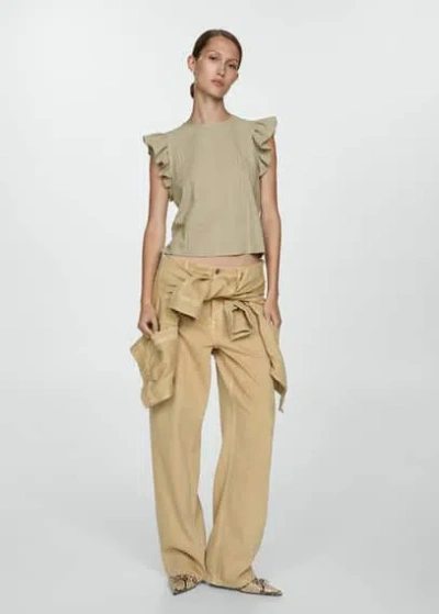 Mango Ruffled Cotton Top Pastel Green