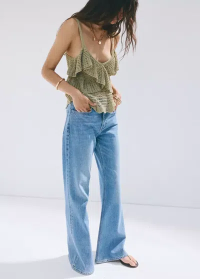 Mango Ruffled Crocheted Top In Pastel Green