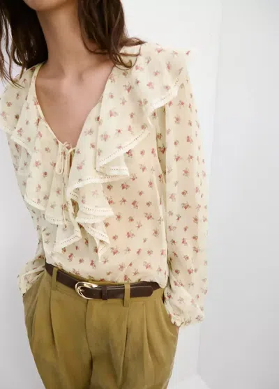 Mango Ruffled Floral Blouse In Neutral