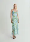 Mango Azalie Floral Ruffle Slipdress In Blue