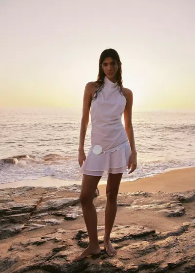 Mango Ruffled Halter-neck Dress In White