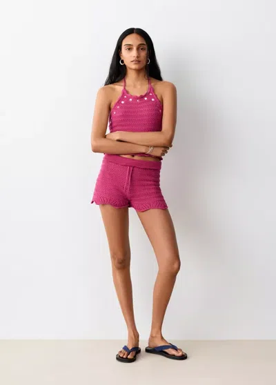 Mango Ruffled Knit Shorts In Pink