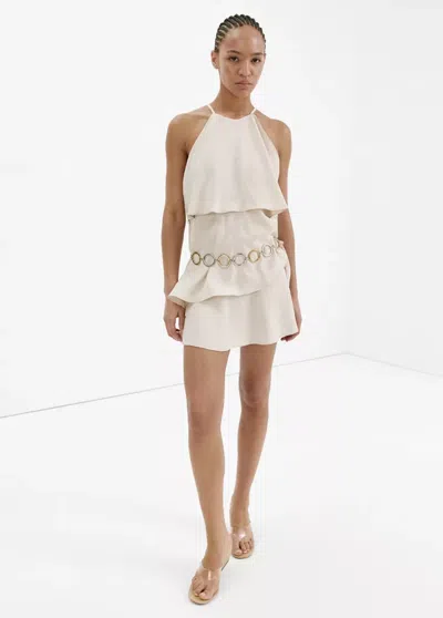 Mango Ruffled Modal Dress In Ecru