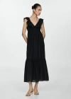 Mango V Neck Tiered Maxi Dress In Noir