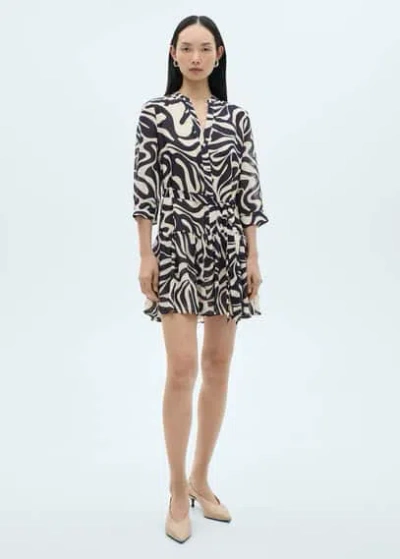 Mango Ruffled Printed Dress Dark Navy In Bleu Marine Foncé