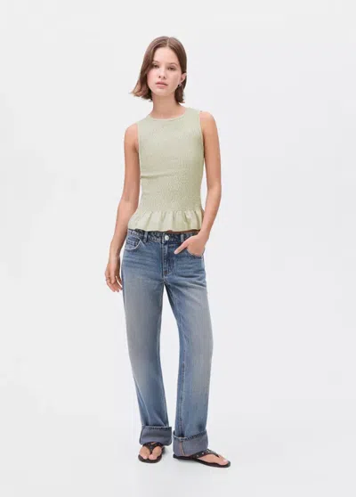 Mango Ruffled Top In Green
