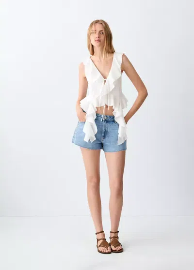 Mango Ruffled Top In White