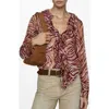 Mango Ruffles Print Top In Burgundy