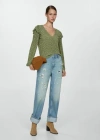 Mango Ruffles Printed Blouse Green