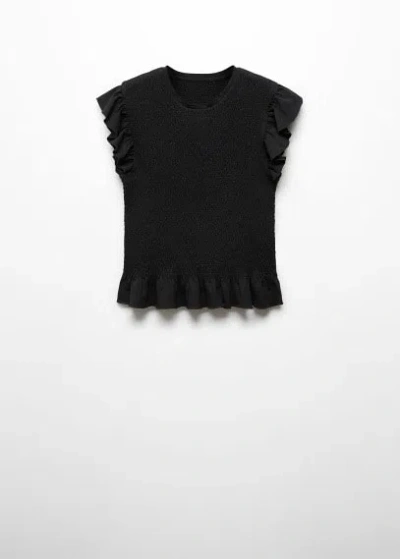 Mango Kids' Ruffles Ruched T-shirt Black In Noir