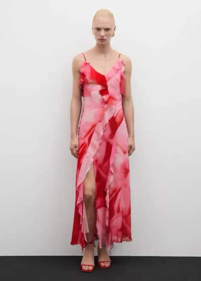 Mango Ruffles Slit Dress Pink In Rose