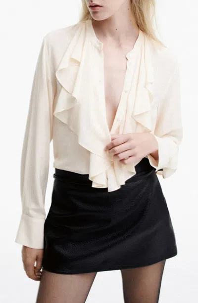 Mango Russo Ruffle Button Shirt In Neutral