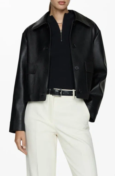 Mango Sabina Faux Leather Jacket In Black