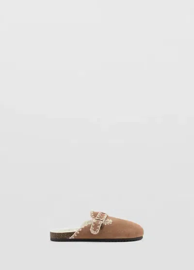 Mango Kids' Sabot Surpiqué Avec Boucle In Marron Moyen