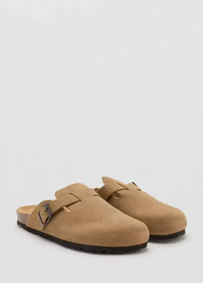 Mango Sabots Cuir Boucle In Brown