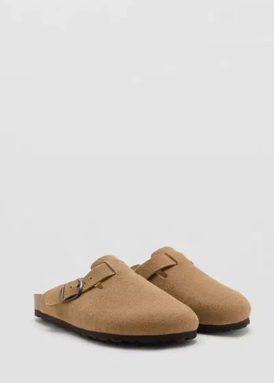 Mango Kids' Sabots Cuir Boucle In Marron