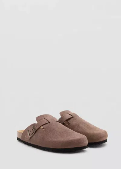 Mango Sabots Cuir Boucle In Marron Moyen
