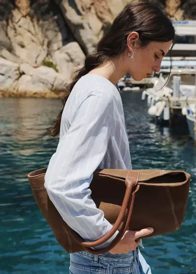 Mango Sac 100 % Cuir Suédé In Brown