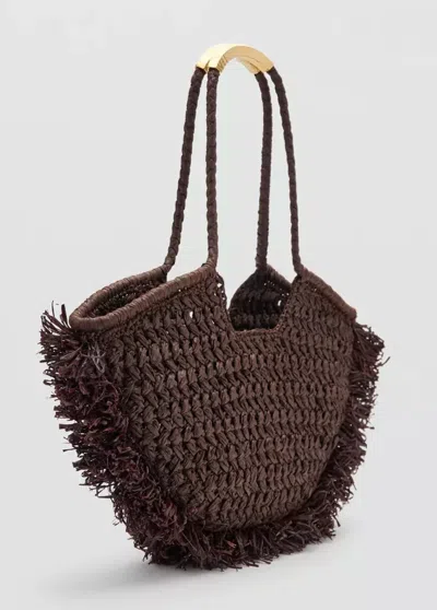 Mango Sac À Bandoulière En Fibre Naturelle In Brown