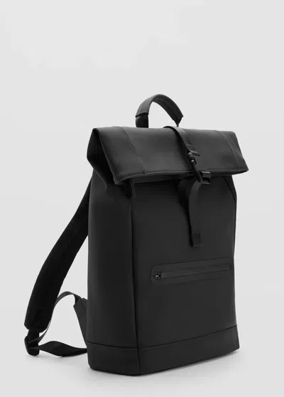 Mango Rubberized Backpack With Flap Closure In Black