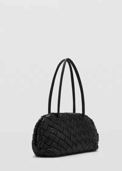 Mango Sac À Épaule Moyen En Cuir Tressé Noir - Femme - Taille Unique -  In Black