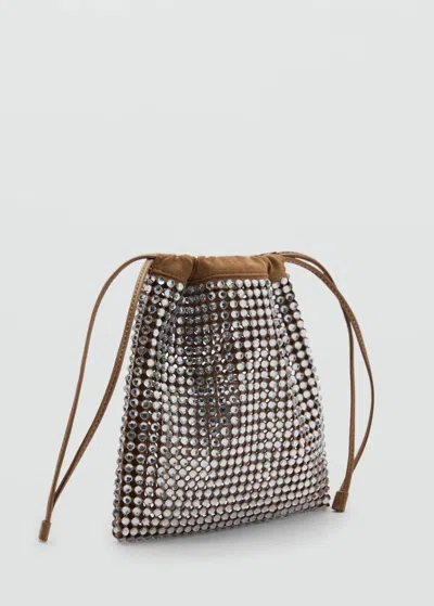 Mango Handbag With Rhinestone Decoration Medium Brown
