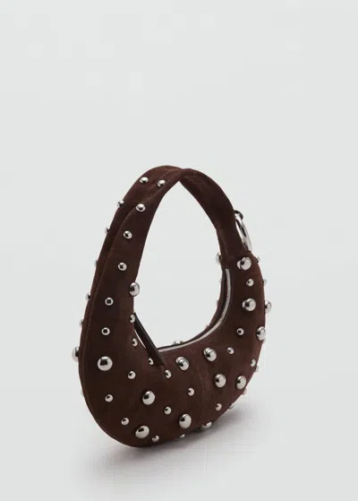 Mango Sac À Main En Cuir Avec Application Boules Métalliques Chocolat - Femme - Taille Unique -  In Chocolate