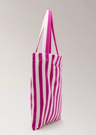 Mango Sac Cabas En Coton Bouclette À Rayures In Pink