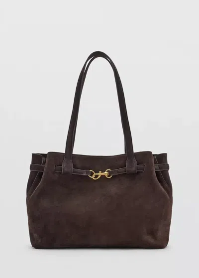 Mango Sac Cabas En Cuir Suédé Avec Détail Boucle In Chocolat