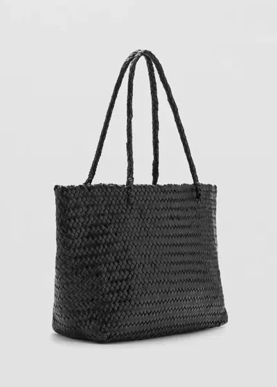Mango Sac Cabas En Cuir Tressé In Black