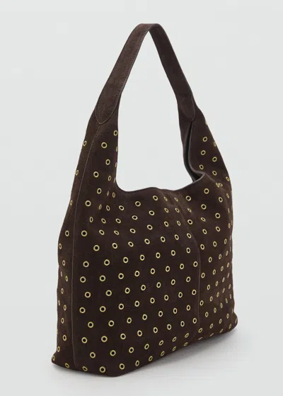 Mango Suede Shopper Bag With Eyelets Chocolate In Brown