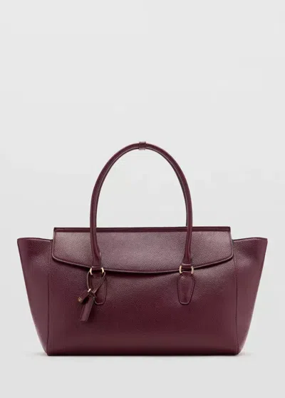 Mango Sac City Cuir Synthétique Avec Breloque In Bordeaux