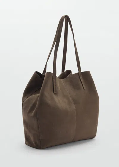 Mango Sac Fourre-tout Suède Kaki - Femme - Taille Unique -  In Brown