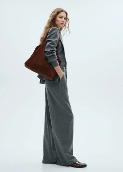 Mango Suede Leather Shopper Bag Burnt Orange