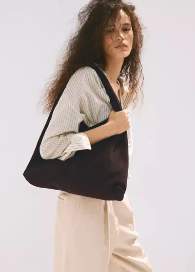Mango Suede Shopper Bag In Chocolate